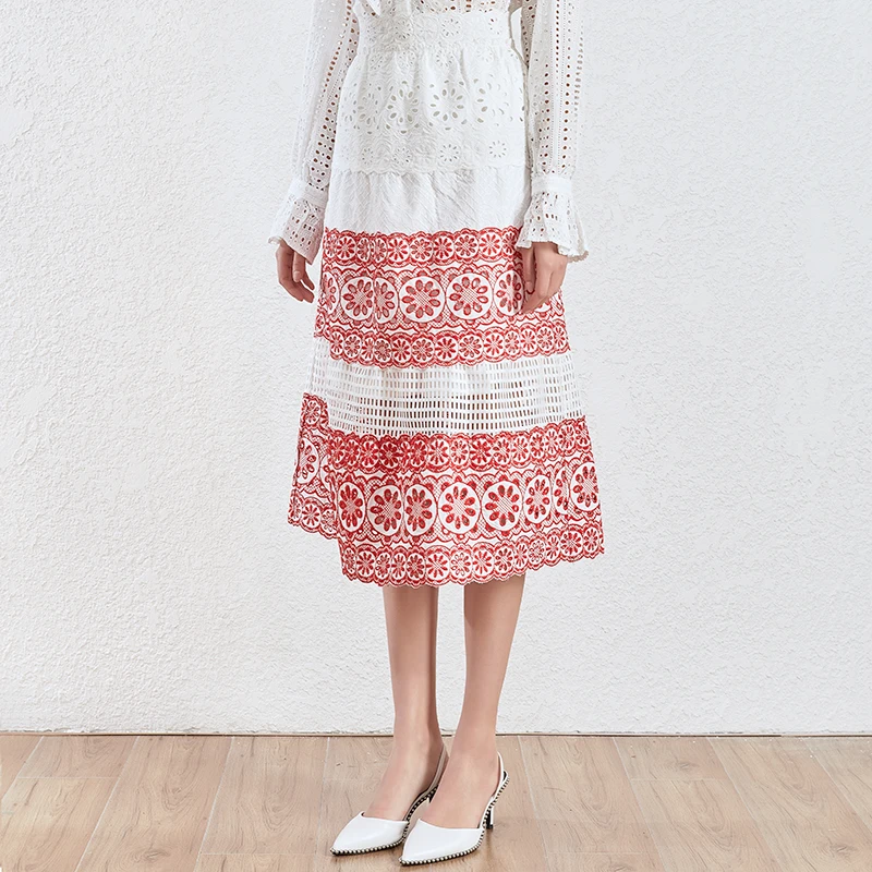 Женская юбка с вышивкой TWOTWINSTYLE белая повседневная высокой талией 2019|Женские