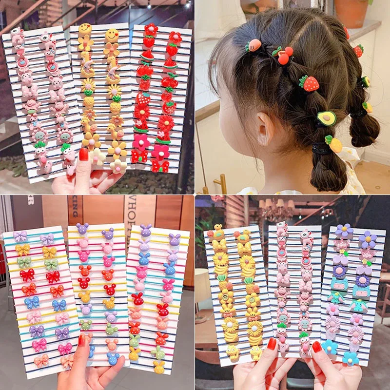 

20/40PCS/Set New Girls Cute Colorful Cartoon Scrunchies Ponytail Holder Hair Bands Kids Lovely Headband Fashion Hair Accessories