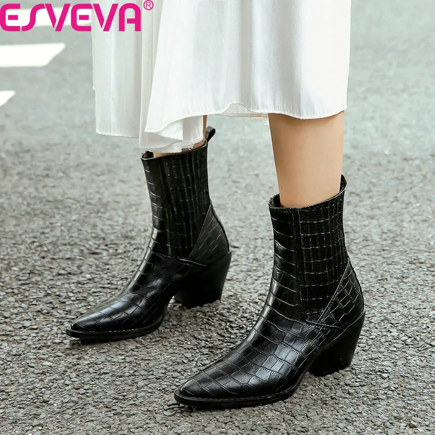 Женские ботинки ESVEVA модные осенне-зимние из искусственной кожи на высоком