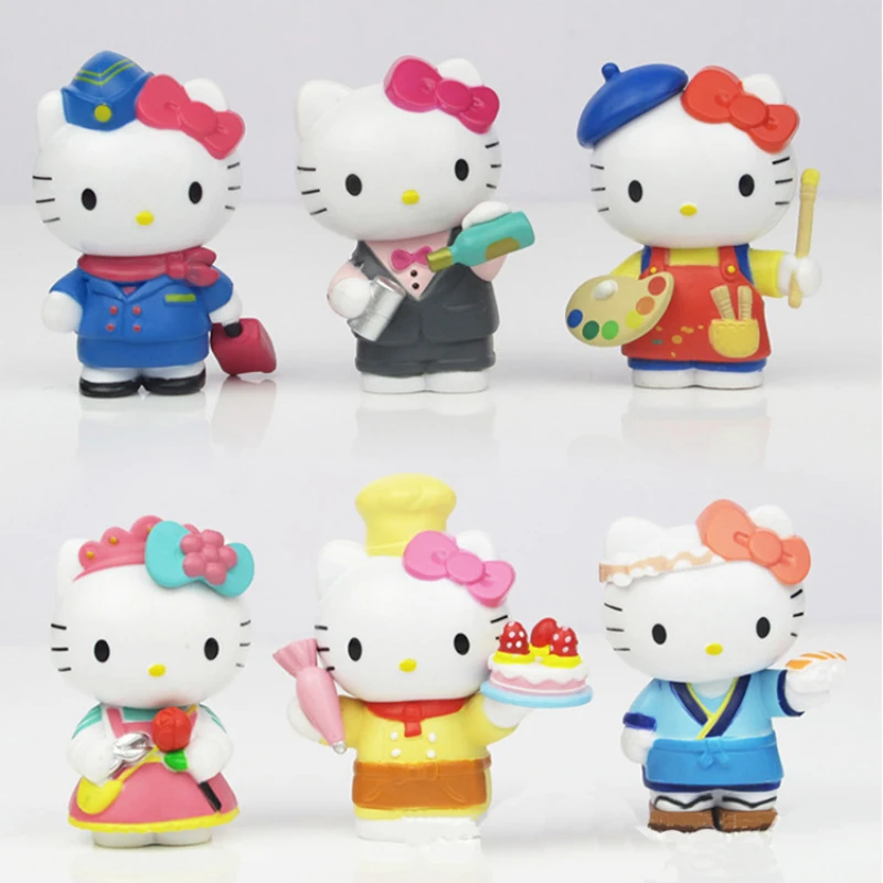 

6pcs/set Kawaii Hellokittys Cute Cat Business Attire Action Figure Toys Boy Girl Ornaments Anime Decor