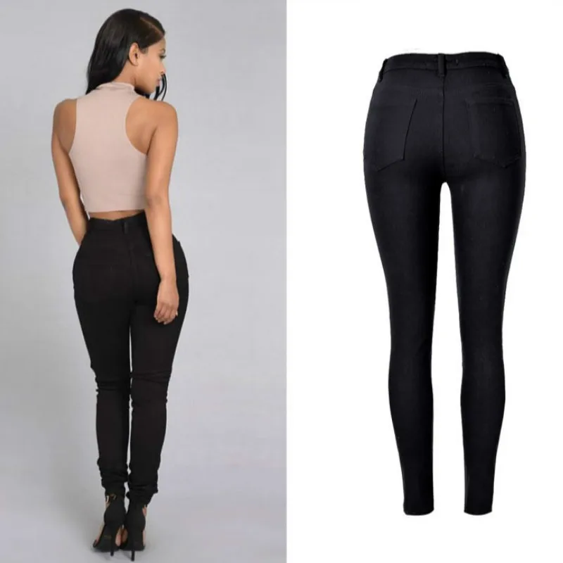 Женские узкие рваные джинсы винтажные черные с высокой талией и эффектом пуш ап в