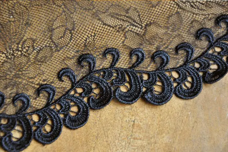 1 метр 24 см Ширина с цветочной вышивкой чистая Черная кружевная отделка лентами DIY