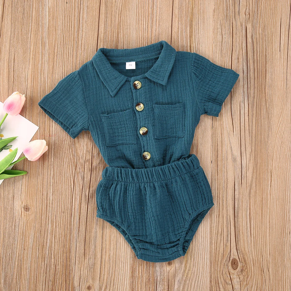 Комплект одежды для маленьких девочек и мальчиков однотонная плиссированная