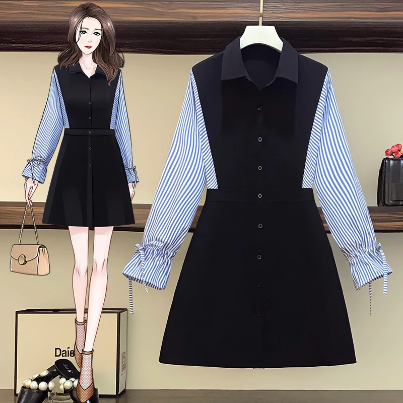 

Мини-платье женское демисезонное в полоску, с длинным рукавом