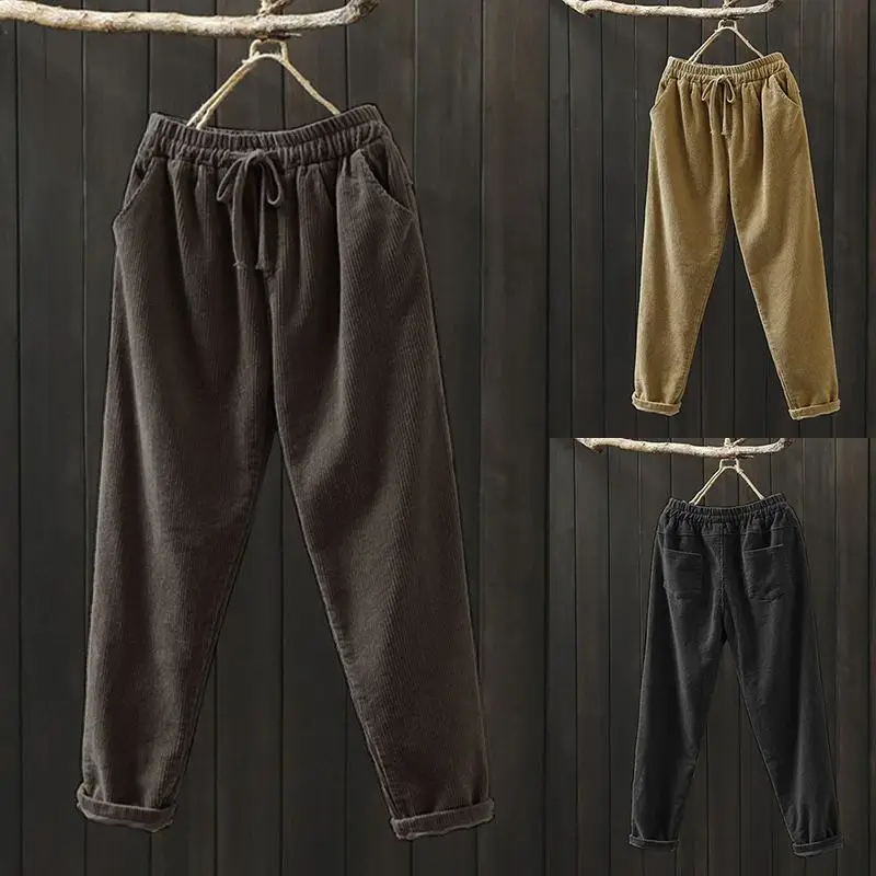 Женские вельветовые брюки-шаровары большого размера на весну/осень | Женская