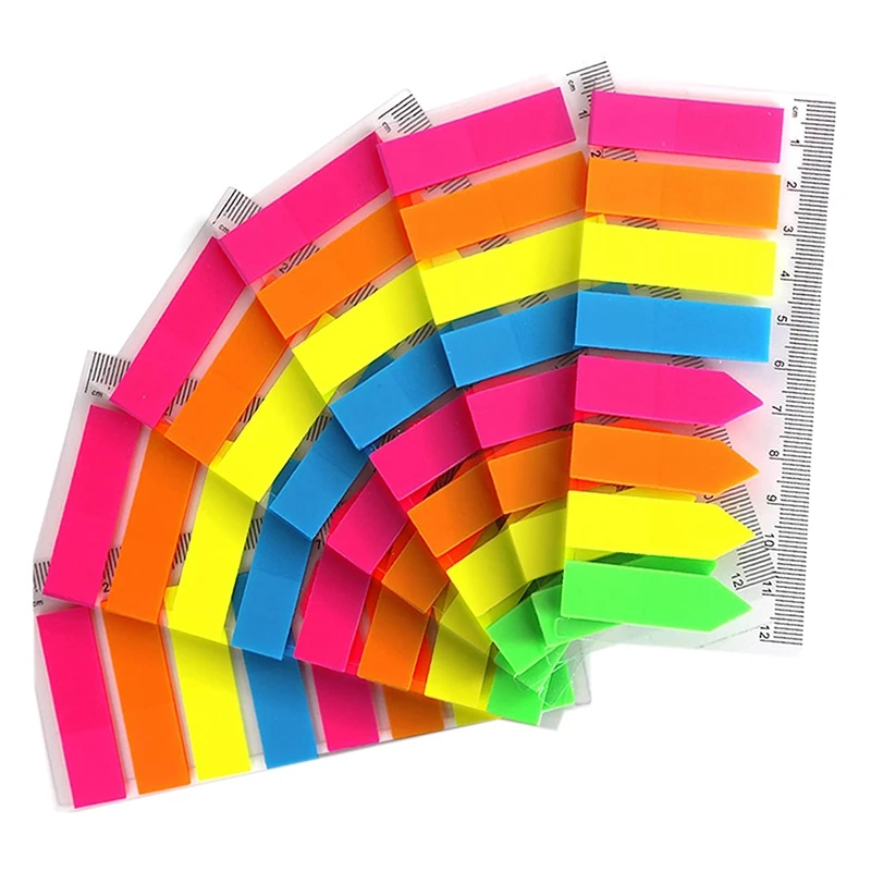 

PPYY-960 Pcs Neon Page Markers, 6 Sets Translucent Page Flags Fluorescent Index Tabs Sticky Notes Tabs with 12 Cm Measurement