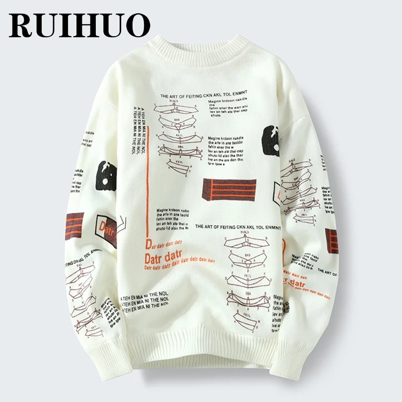 Свитер RUIHUO с графическим рисунком мужская одежда корейский модный мужской