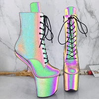 leecabe lace up ankle boots sexy exotic pole dance stripper young trend fashion color matching shoes