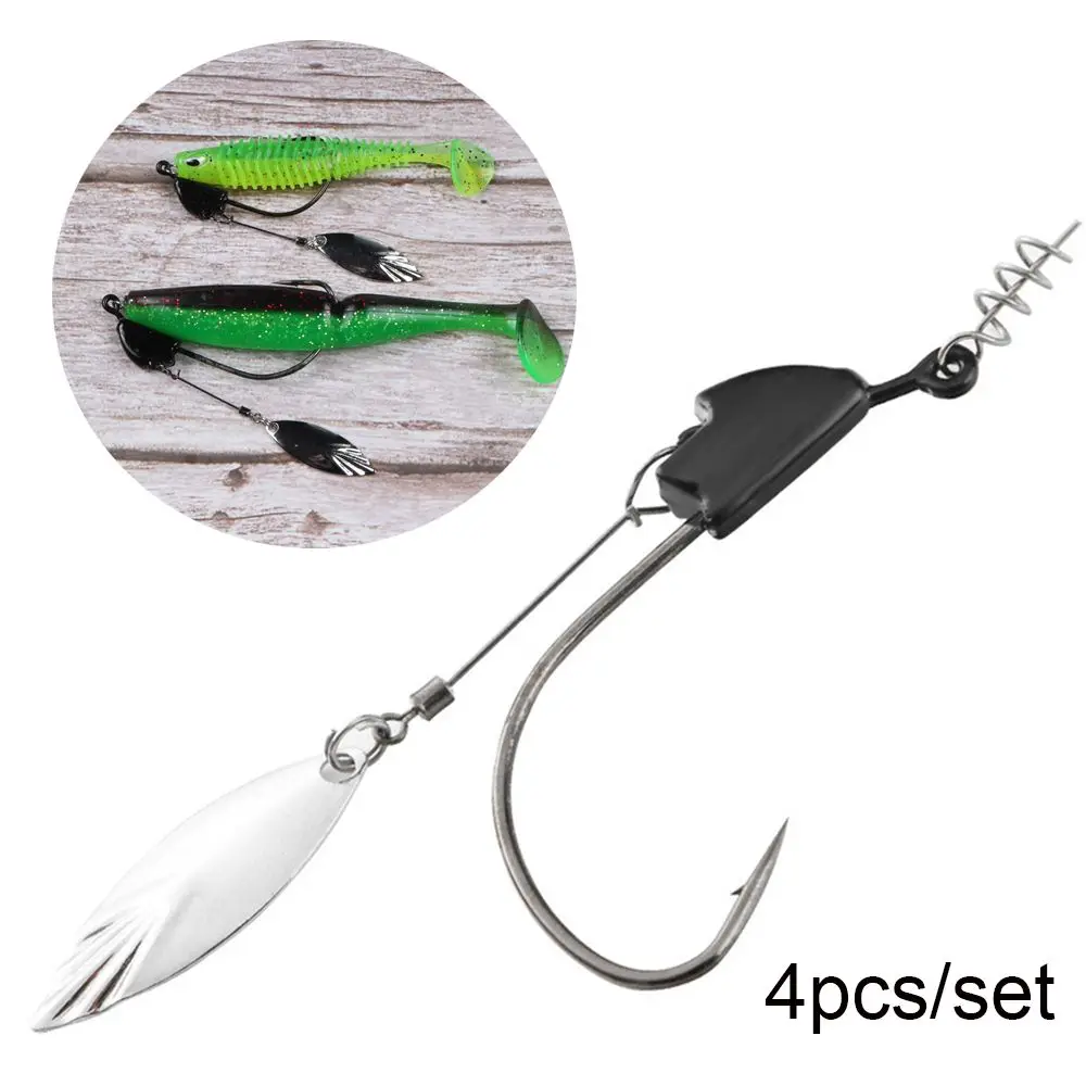 

4PCS Weighted Fishing Hooks with Twist Locks 5.25g 6g 6.5g 7.8g 9.4g Jig Head Hook Spinning Blade Wide Crank Fishhooks