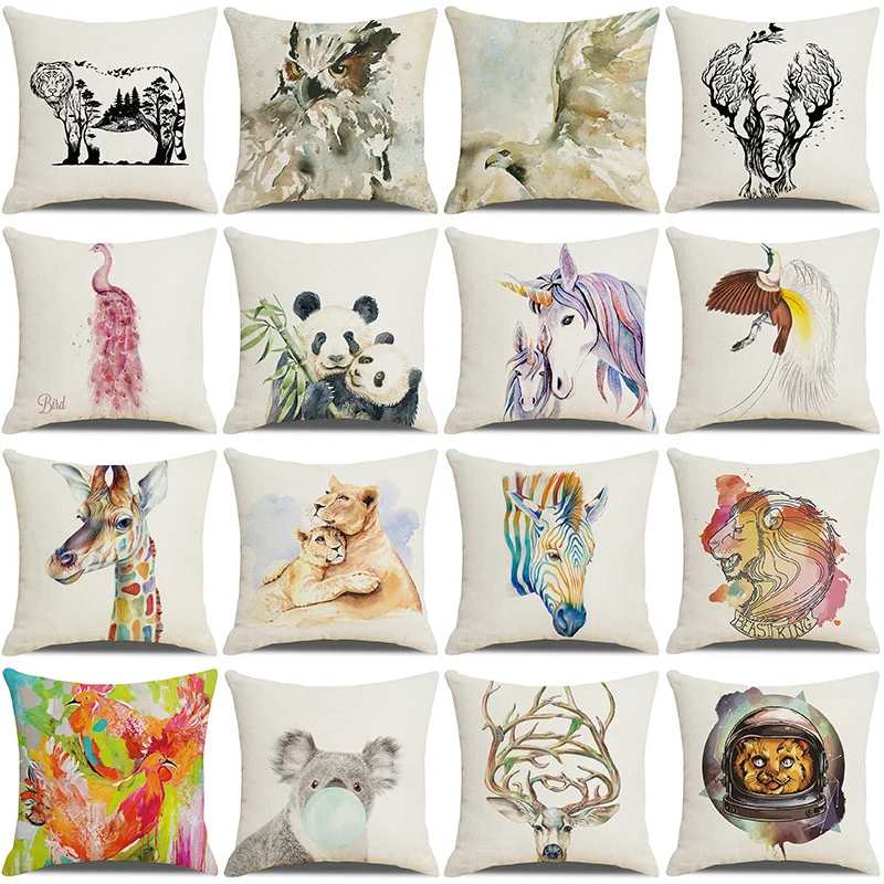 

Ins Household Cushion Cover Car Office Linen Sofa Pillowcase 45*45 cm Small Fresh Cartoon Animal Square Household Products