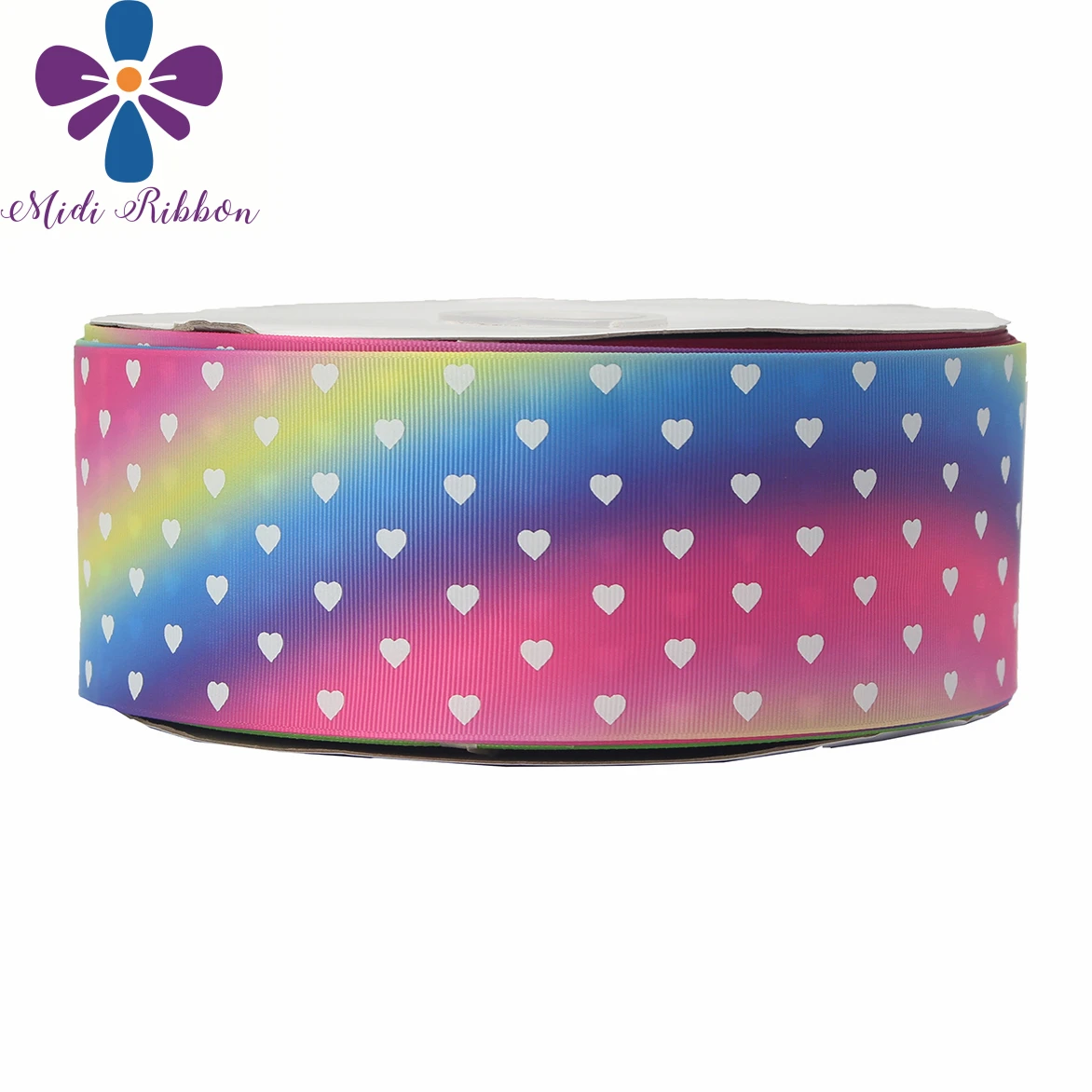 

3"75mm Heart White Ink Print Glow in the Dark Rainbow Galaxy Gradient Color Printed Grosgrain Ribbon DIY Bands 50yards/roll