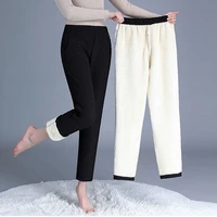 large size 8xl autumn winter women pants warm velvet pants loose high waist stretch straight pants female trousers y137
