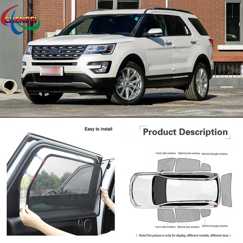 

Полноразмерный козырек для автомобиля Ford Explorer, магнитный солнцезащитный козырек, защита от УФ лучей, сетчатый козырек, аксессуары для украшения автомобиля