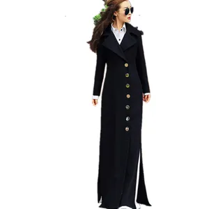 Женское шерстяное пальто в пол, осенне-зимнее модное однобортное облегающее длинное шерстяное пальто с разрезом, параметры 3XL