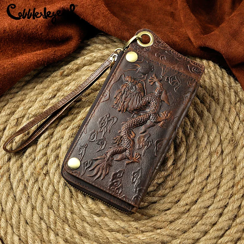 

Genuine Leather Wallet Men Male Vintage Long Wallets Purse Clutch Bag With Passport Card Holder Zipper Coin Pocket Cellphone Bag