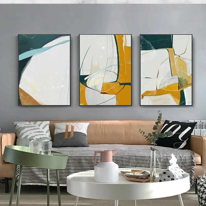 

Abstract White Yellow Blue Canvas Painting Art Nordic Posters and Prints Wall Pictures for Living Room Decoration Frameless