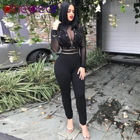 pinepear sexy mesh jumpsuit women 2022 winter long sleeve lace up see through nightclub bandage bodycon romper drop shipping
