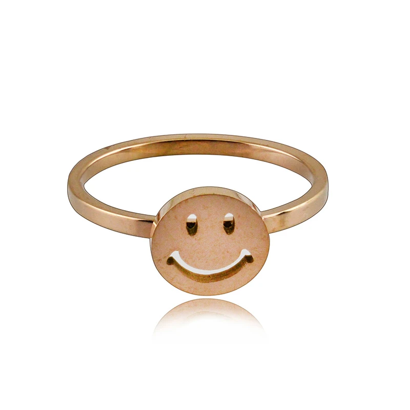 

New Popular Smiley Face Finger Rings For Women Western Style Rose Gold Color Stainless Steel Engagement Bands Fashion Jewelry