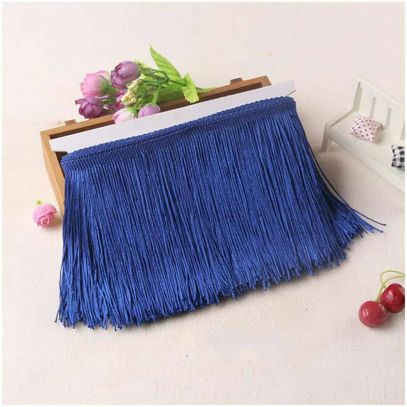 Blue 10 м/лот, 10 см ширина, полиэстер, бахрома, шифрование, двойная нить, кружево, отделка для латинских платьев, занавески, сделай сам, ткань, аксессуары - Цвет: Blue
