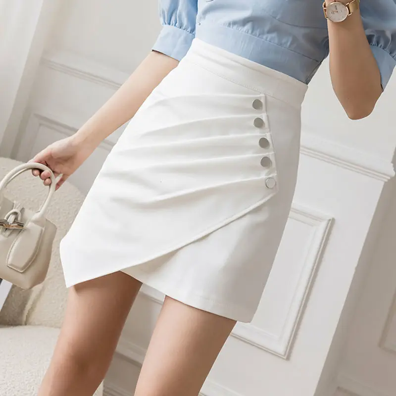 

Spring Summer Korean Style New Skirts For Women 2021 Fashion Button Irregular Sexy Girl's Mini Skirts High-Waisted Skirt Femme