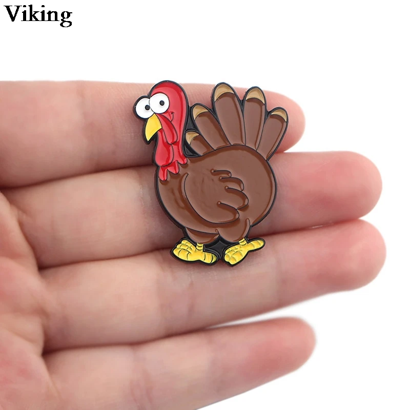 

Turkey Badge Metal Brooches Cute Enamel Brooches For Backpacks Handbags Lapel Pin For Kids Women Men Thanksgiving Gift G0556