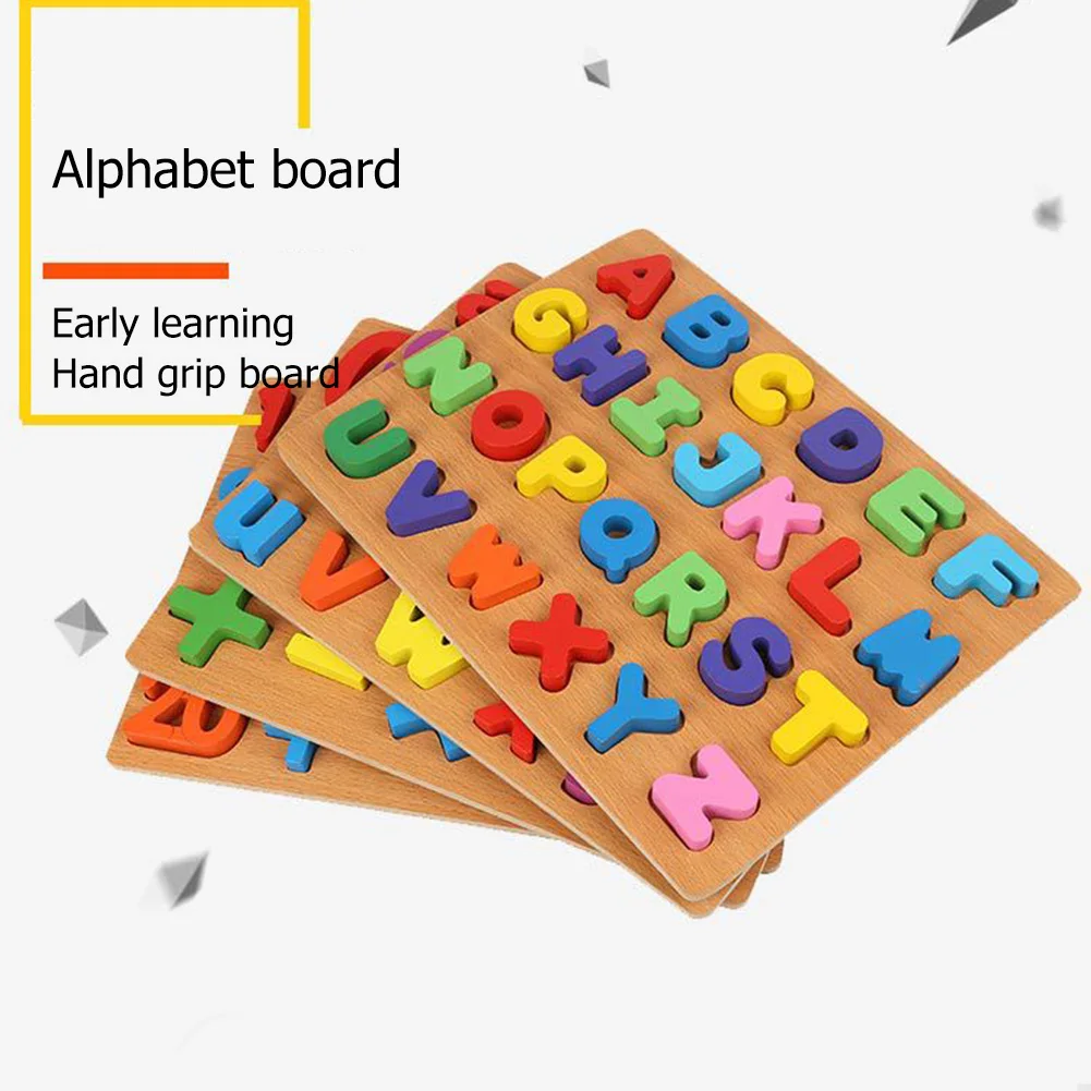 

1 PC Number Letter Wooden Board with Colorful Alphabet Number 3D Puzzle Kids Early Educational Toy Matching Letter Family Game