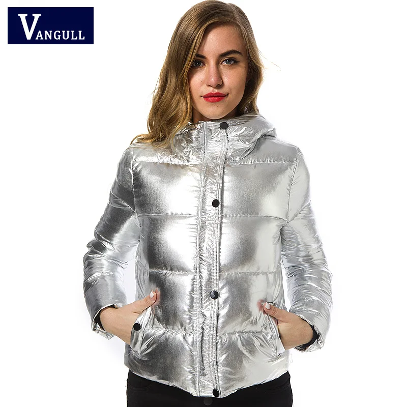 

Vangull Thick Parka Women Winter Jackets Short Warm Coats 2020 New Fashion Silver Hooded Coat Ladies Elegant Outwear Jacket Tops