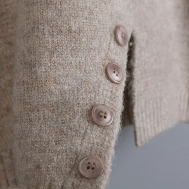 Vefadisa Осенний Женский Повседневный Однотонный свитер с декоративными пуговицами
