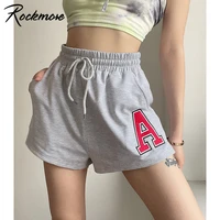 rockmore casual sweatpants womens shorts grey high waisted pockets shorts letter embroidery short pants fashion korean summer