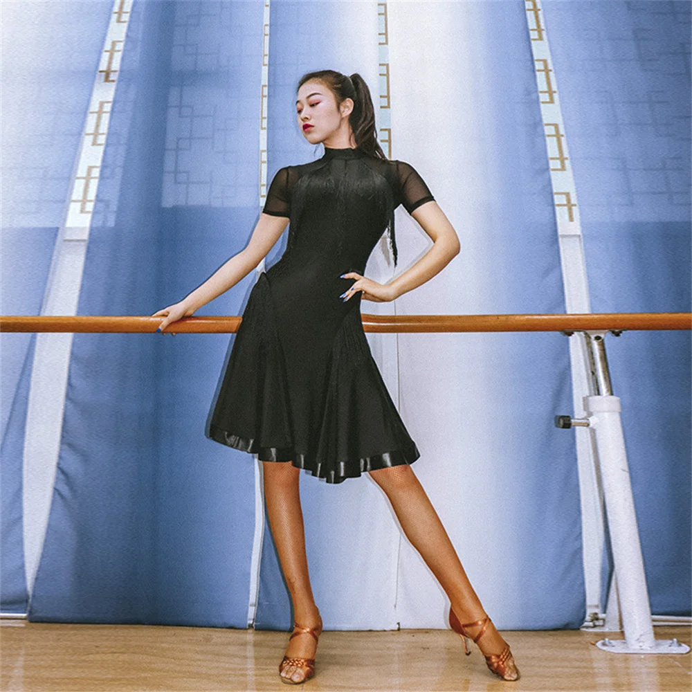 Платье для латиноамериканских танцев черное сексуальное женское платье с