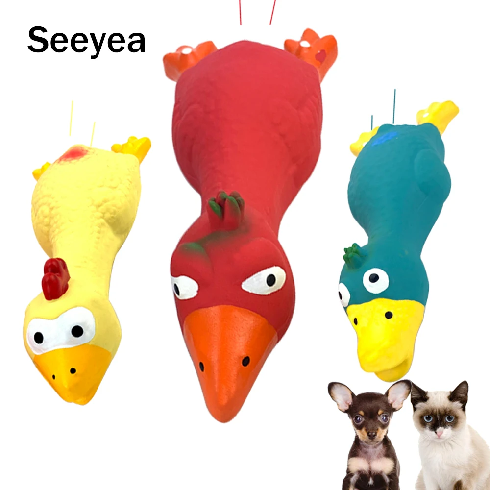 Natural Rubber Dog Toy Chicken Pet Latex Vocal Screaming Toys Cat Bite Bird Squeak Chew Duck Puppy Tooth Cleaning | Дом и сад