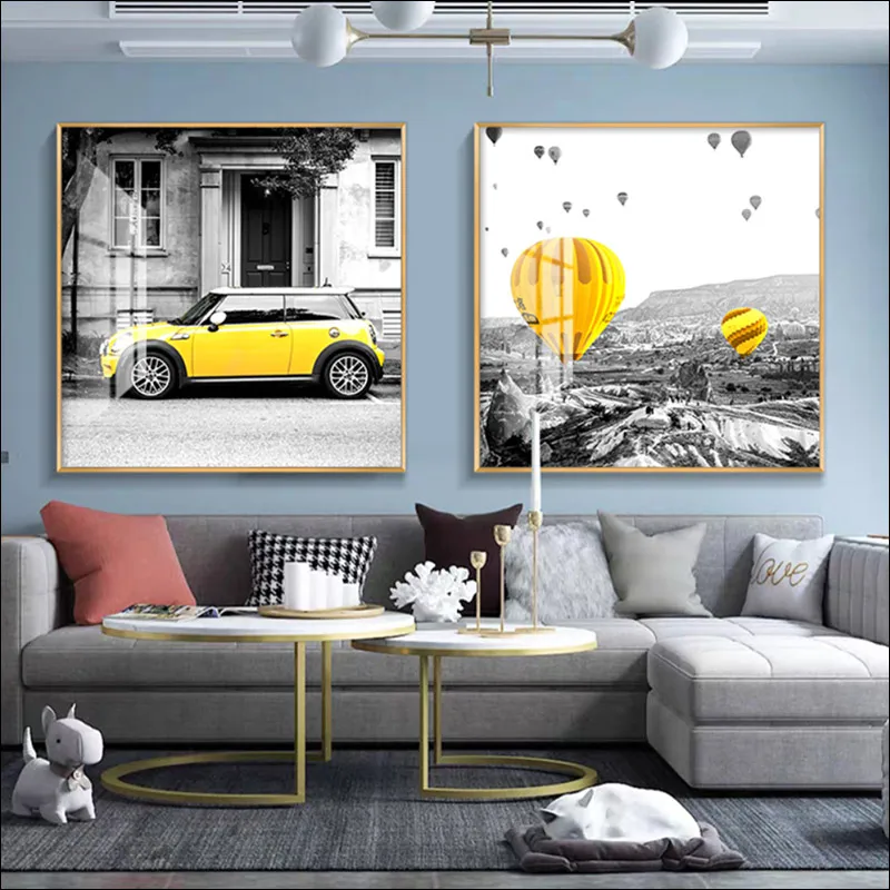 

Landscape Poster Art Canvas Outdoor Mural Hot Air Balloon Industrial Black and White Style Decoration Square Printing Family Gif