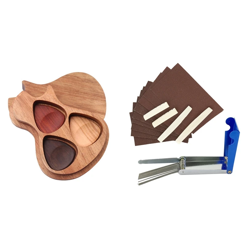 

1 Set Guitar Pick Box Holder with Wood Picks & 1 Set Acoustic Guitar Accessories Nut with Sand Paper Piano Pillow