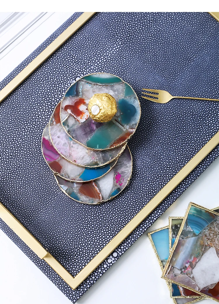 

Gold Edge Natural Agate Luxury Coaster Placemat Creativity Practical Decoration Posavaso Corcho Grueso Kitchen Accessorie EC50BD