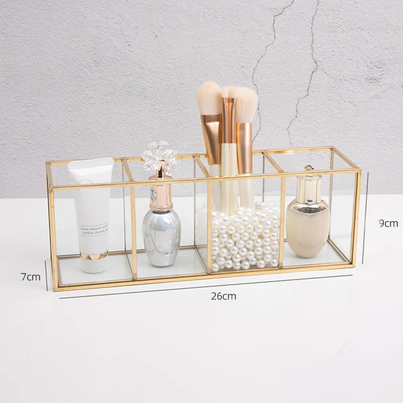 

Grid Glass Storage Box Simple Luxury Modern Cosmetics Display Case Organizer For Stationery Pen Brush He