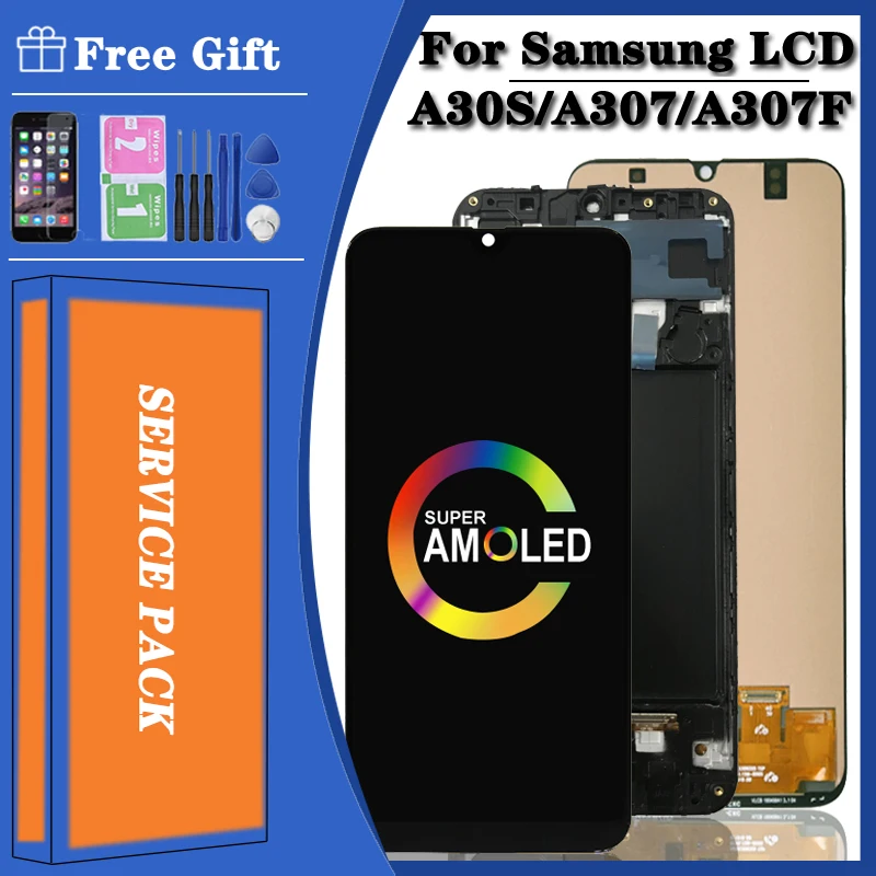 

100% Super AMOLED A30S дисплей для Samsung Galaxy A30S A307F A307 A307FN ЖК-дисплей с сенсорным экраном дигитайзер в сборе детали