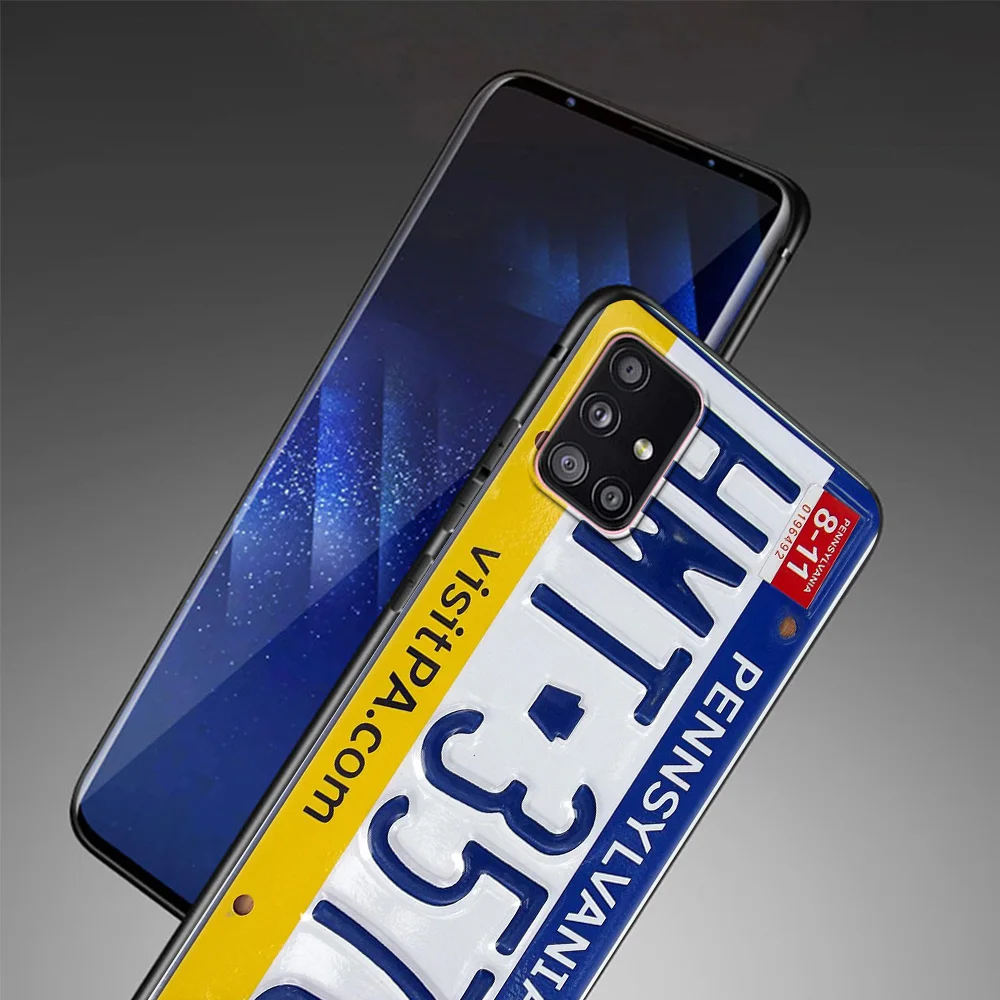 

Phone Case For Samsung Galaxy A72 A32 A42 A91 A71 A51 A41 A31 A21 Soft Cover Black Capa TPU Back Retro Cool License Plate Number