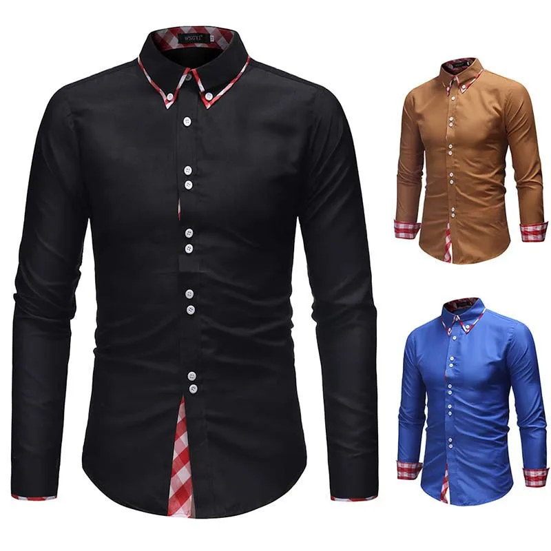 

Men's Shirt Long Sleeve Turn Down Collar Plaid Patchwork Cardigan Shirts Casual Single-Breasted Slim Type Tops