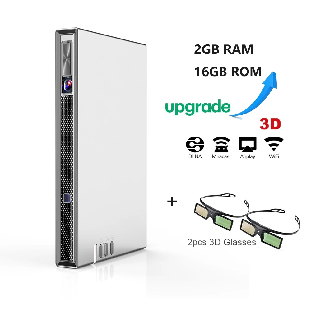 Vivicine T5 4k мини-проектор, Android 6,0 Bluetooth 4,2, 4000 мАч батарея, Смарт HDMI USB PC игры мобильный проектор - Цвет: Add 2pcs 3D glasses