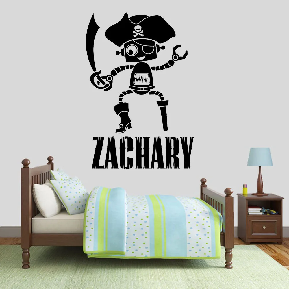Мечи робот Наклейка на стену индивидуальное имя пират виниловая наклейка дети