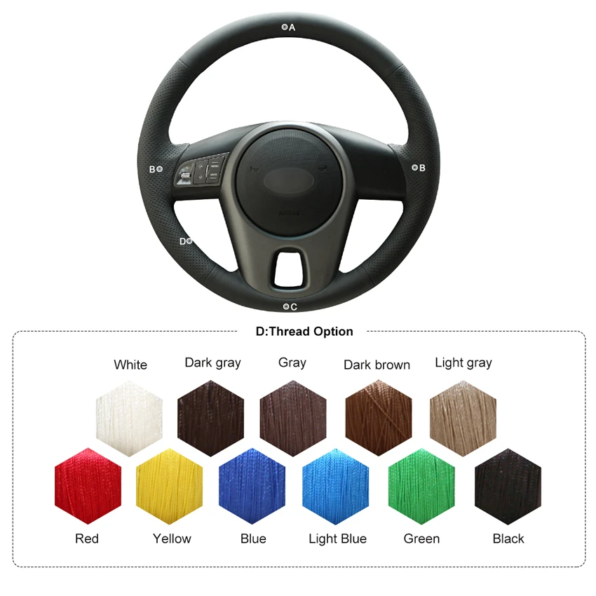 

MEWANT Black Artificial Leather Hand Sewing Steering Wheel Cover for Kia Forte Soul Rio 2009 2010 2011 2012 2013 2014