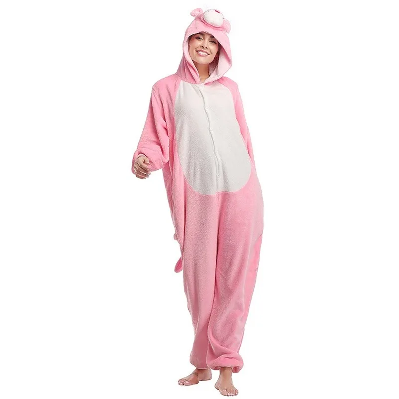 

Women Men Couple Winter Pajamas Suit New flannel cartoon conjoined pajamas 3D pink panther cute animal home set couple clothes