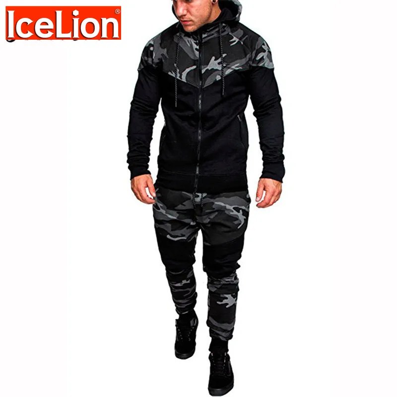 

IceLion Camouflage Hoodies Men 2021 Set Sweatshirts Cardigan Slim Fit Zipper Sportswear Fashion Casual Tracksuit Dropshipping