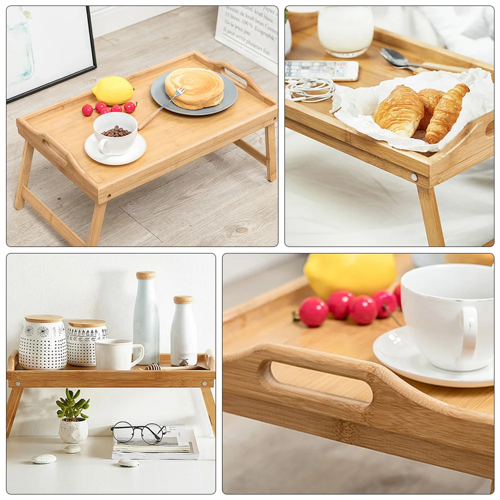 

1Pc Foldable Bamboo Desk Bed Laptop Stand Table Breakfast Serving Tray (Khaki)
