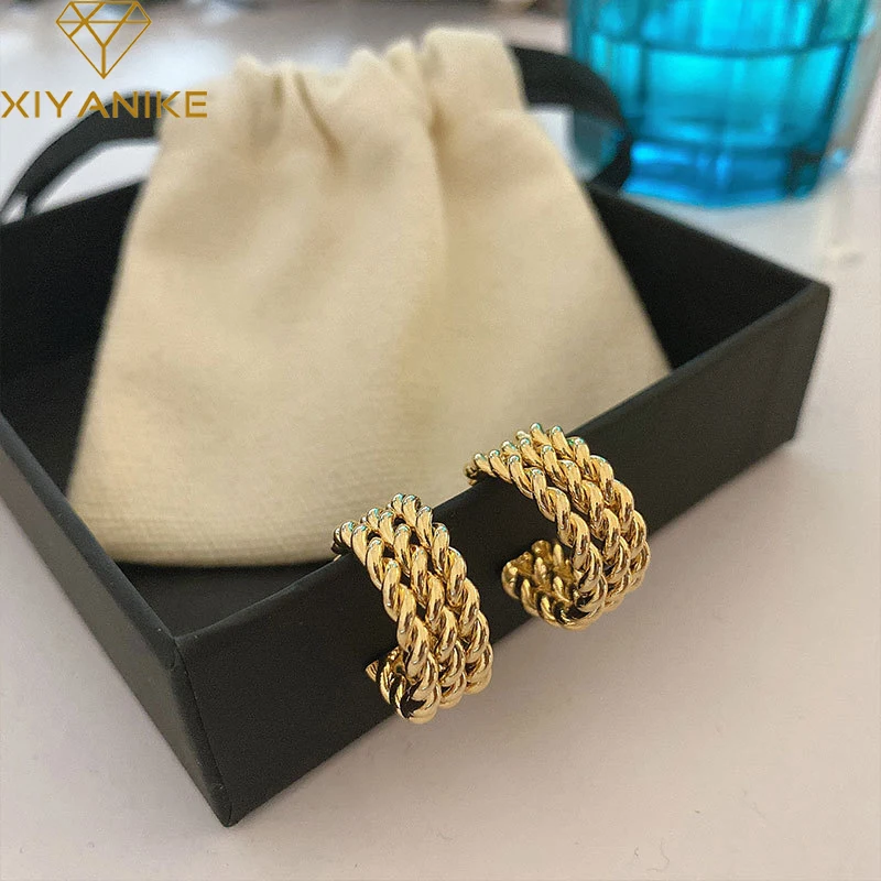 

XIYANIKE Silver Color Three-layer Twist Woven Stud Earrings Female Fashion High-end Trend Classic Jewelry Accessories