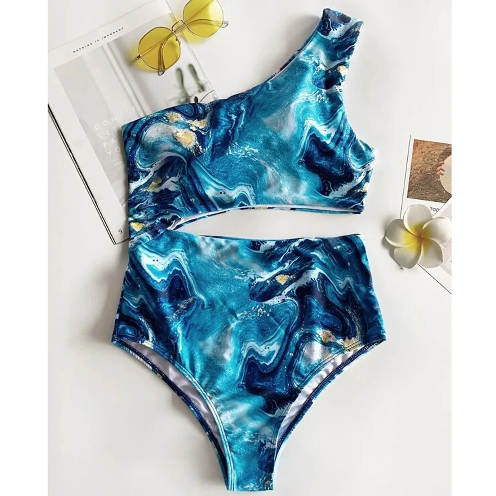 

One-shoulder One-piece Bikini 2021 high-end new style European swimwear beachwear women's swimsuit 2021 high waist Suit Swim new