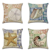 cartoon sea animal starfish conch printing pillow case home decoration linen sofa pillow cover car cushion cover 45cm45cm