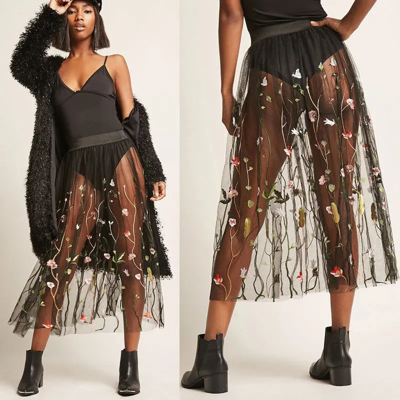 Высокая уличный стиль для женщин Длинная юбка из тюля отвесные сексуальные