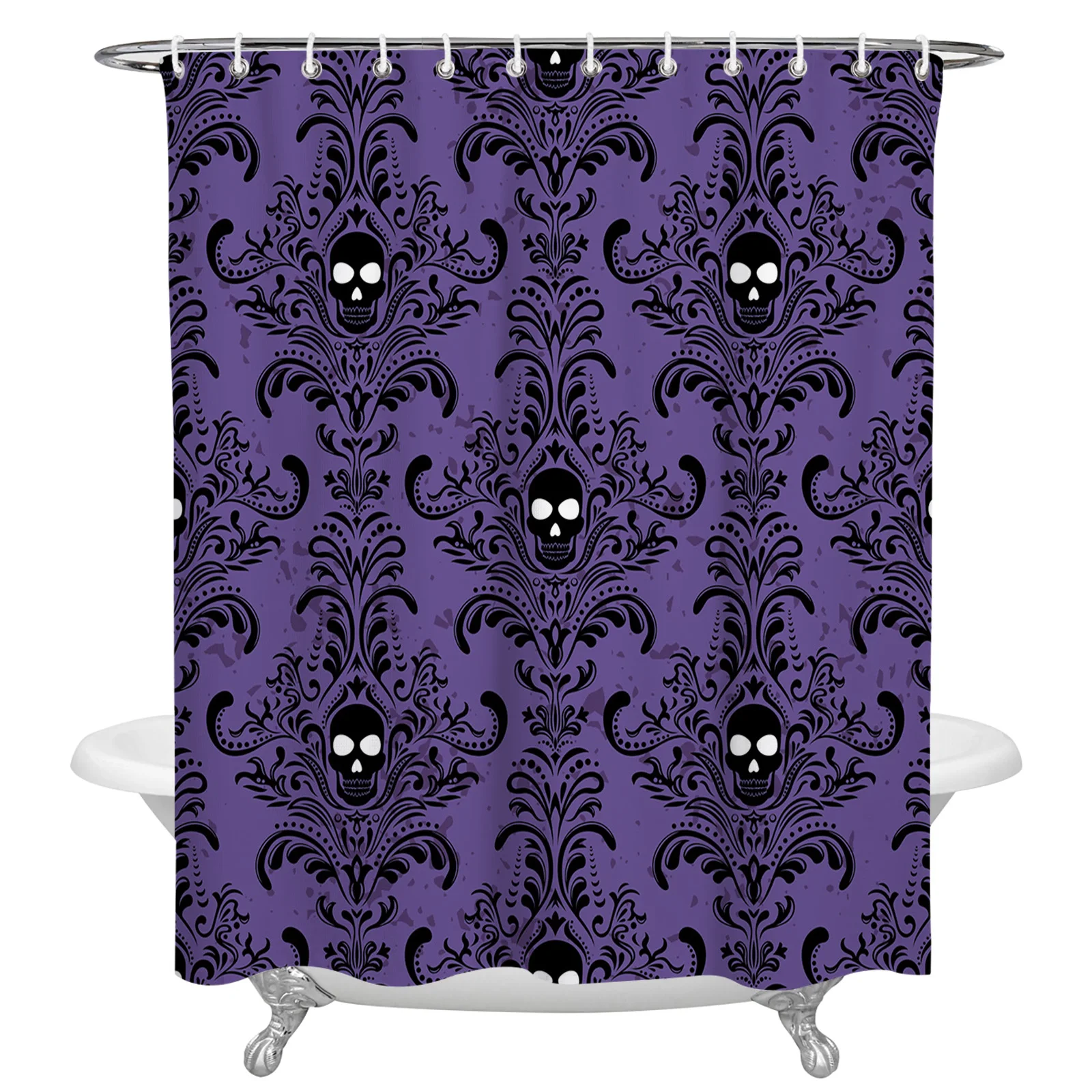 

Halloween Skull Pattern Retro Purple Shower Curtain Waterproof Polyester Fabric Shower Curtains Home Decor Curtain with Hook