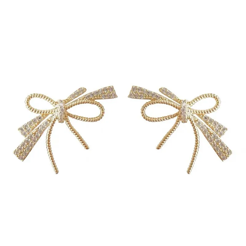 

Design Earrings Silver needle Sparkle zircon gentle temperament bow girl Earrings For Women Party Fine Jewelry Gift